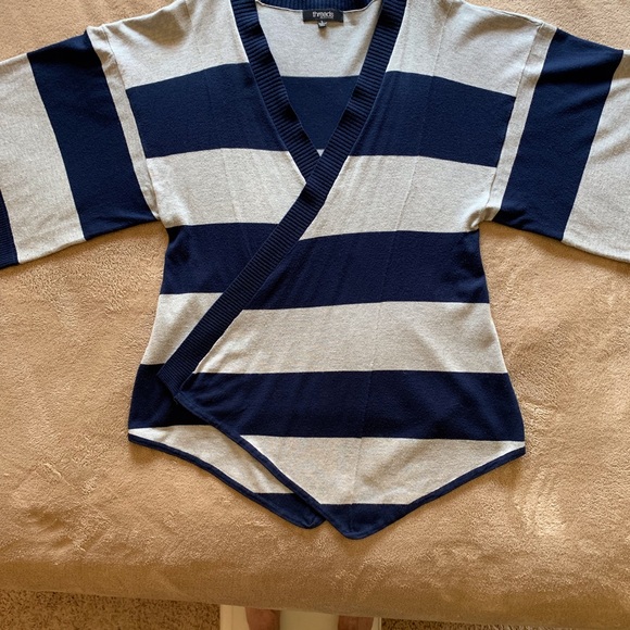 Grey and Navy Wide Stripe Sweater - Picture 3 of 7